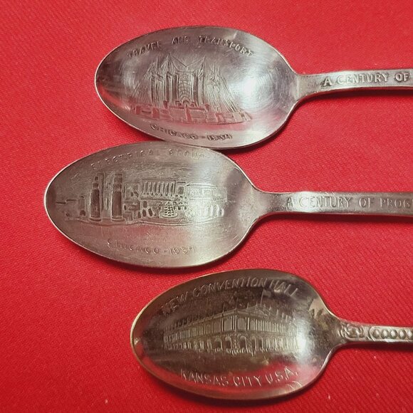Chicago Kansas City Collectible Silverplated Commemorative Spoons Set of 3 - Picture 10 of 11
